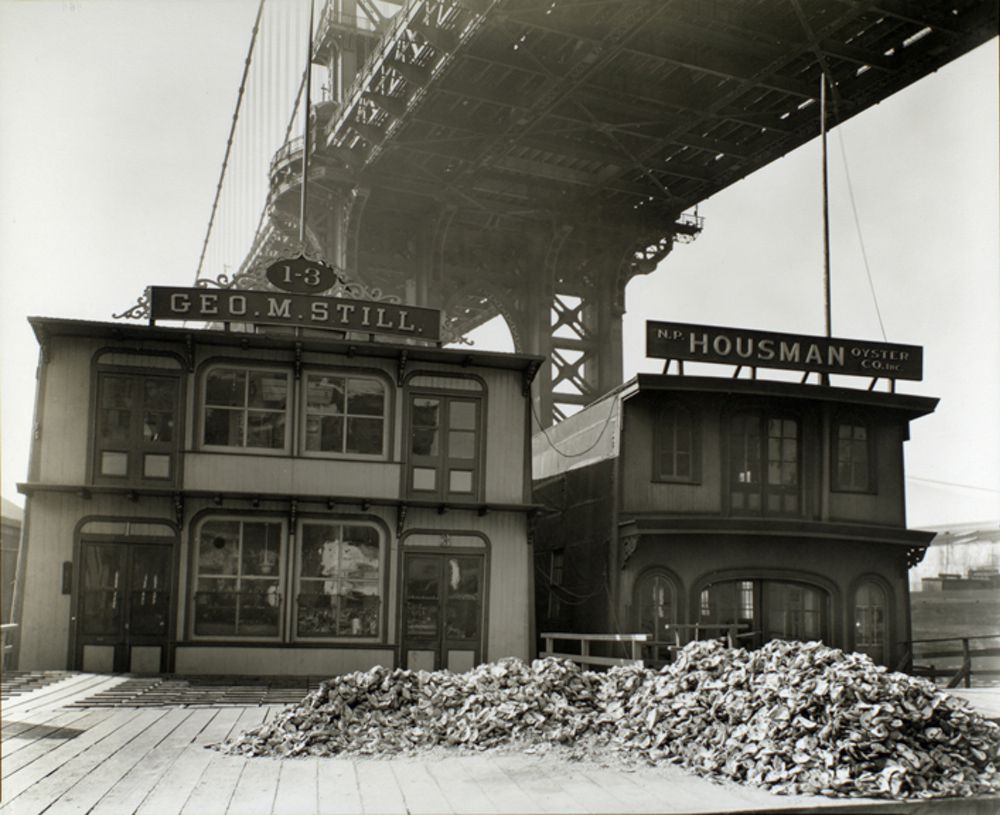 Oyster Houses, South Street and Pike Slip, Manhattan, 1937. (Photo by Berenice Abbott, courtesy of the NYPL)